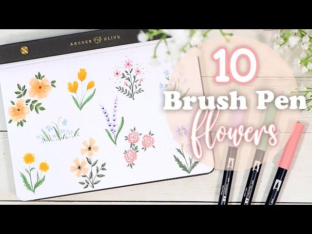 10 Easy Brush Pen Flowers // Beginner Friendly Drawing Tutorial