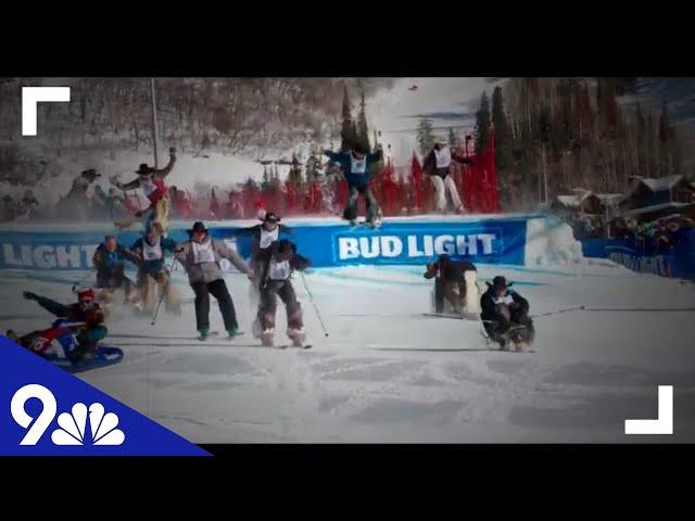 Professional cowboys try out ski racing during Cowboy Downhill