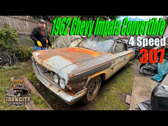 Saving an abandoned 1962 Chevy Impala Convertible. Back yard city find, Americas favorite low rider.