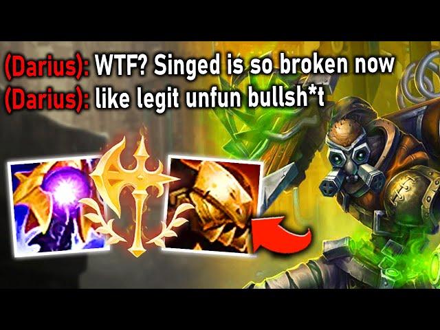 I MADE DARIUS RAGE WITH MY NEW GO TO SINGED BUILD (LITERAL FREELO) - League of Legends