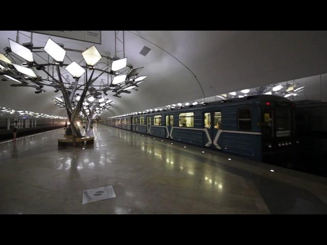 Metrotrain arrives at "Troparyovo" station in Moscow