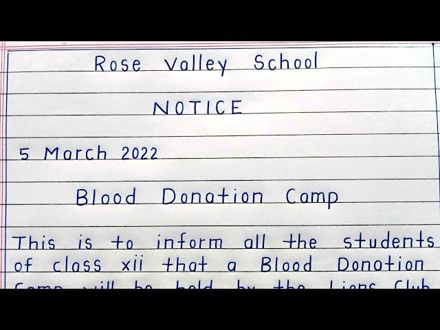 Notice writing on 'blood donation camp' | notice writing blood donation camp | notice writing