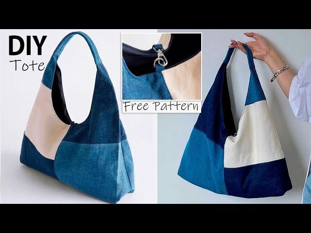 DIY Patchwork Tote Bag from Cloth Sewing | ASMR| Free Pattern