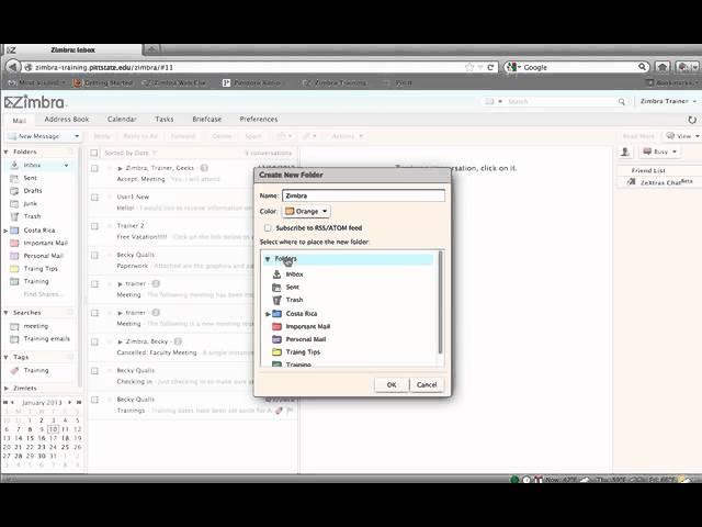 Creating/organizing mail using folders in Zimbra 8