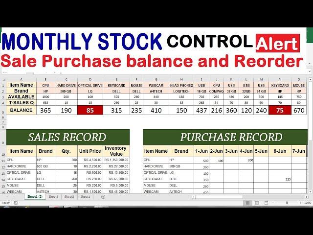 sales and purchase data entry and record maintain in excel