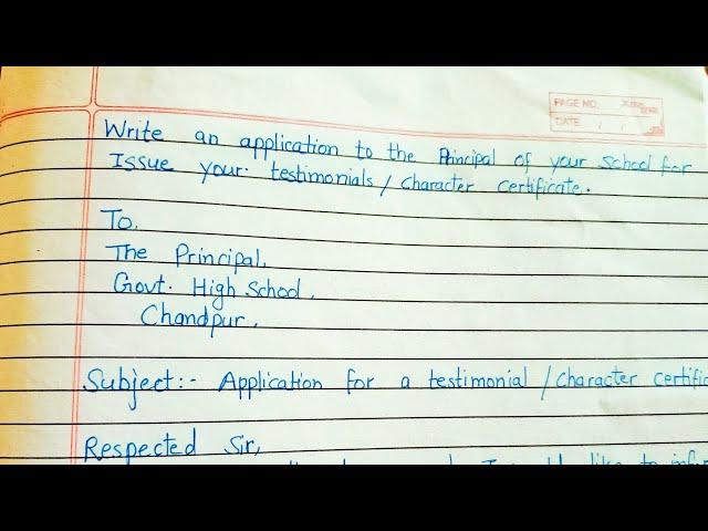 Write an application for issue your testimonial/character certificate.#cbse #pseb #solved #english