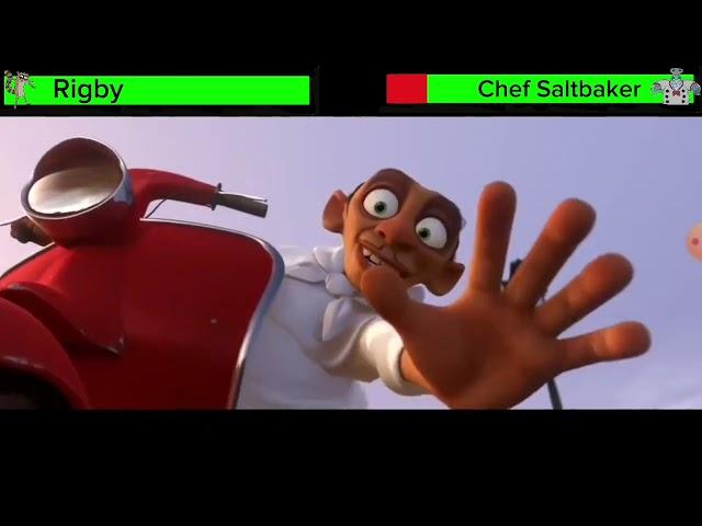 Rigby VS Chief Saltbaker with Healthbars