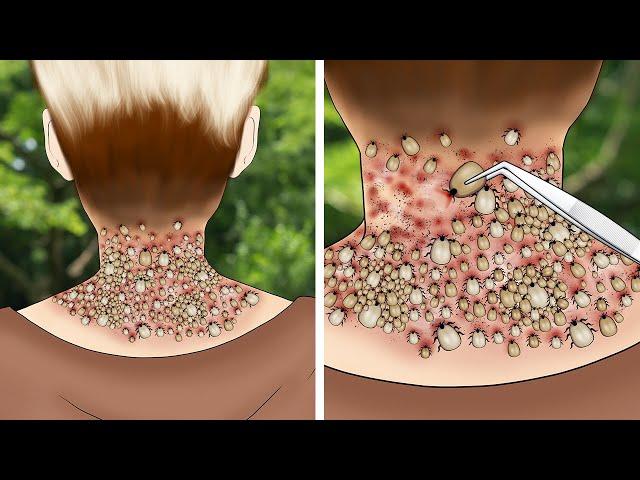 Removal dog ticks from the back of a man's neck| ASMR 강아지 진드기제거 애니메이션 | Dog Ticks Removal Animation