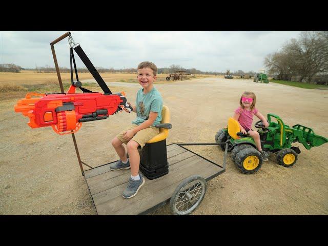 Using nerf gun tractor to stop a bad guy | Tractors for kids