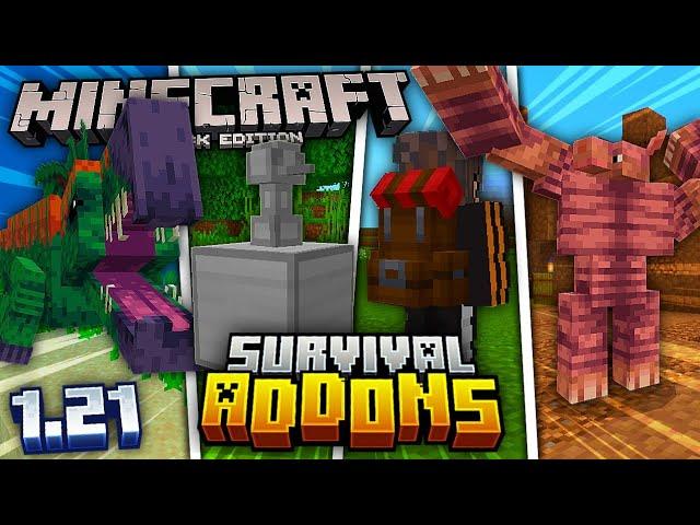 10 ADDONS to IMPROVE your SURVIVAL in MINECRAFT PE/BEDROCK 1.21 | Minecraft Bedrock Mods