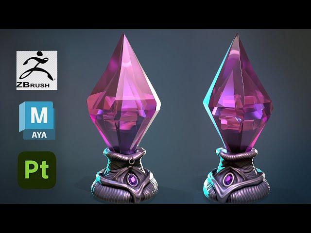 Modeling and Sculpting a Stylized Crystal with Zbrush, Maya 2024, and Substance 3D Painter