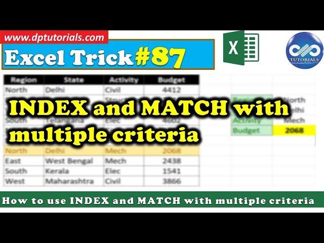 INDEX and MATCH with multiple criteria || Excel Tips & Tricks || dptutorials