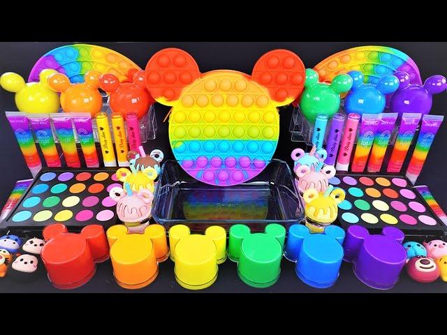 ASMR Rainbow Slime mixing Eyeshadow,Glitter&Random things into slime #Satisfying #slimeasmr #mickey