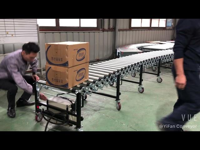 Telescopic Motorized Roller Conveyor for loading unloading cartons from containers