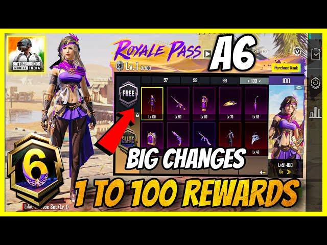 BIG CHANGES IN BGMI NEW ROYAL PASS - A6 ROYAL PASS 1 TO 100 REWARDS / UPGRADABLE WEAPON ( BGMI )