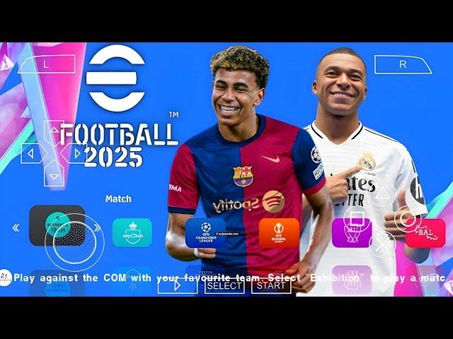 Download eFootball PES 2025 PPSSPP English version, update new kits 24/25 and new transfers