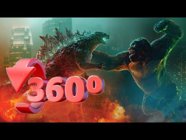 Godzilla vs king kong fight.  360 degree view                                               V360