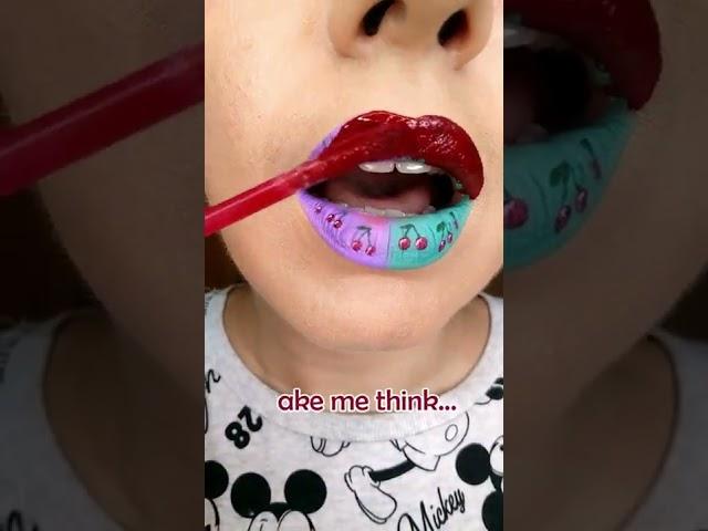 Magical red lipstick painting the cherry lip art!