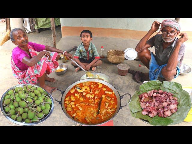 TRIBAL STYLE PORK RECIPE | pig meat cooking & eating with mahuya wine fruit |