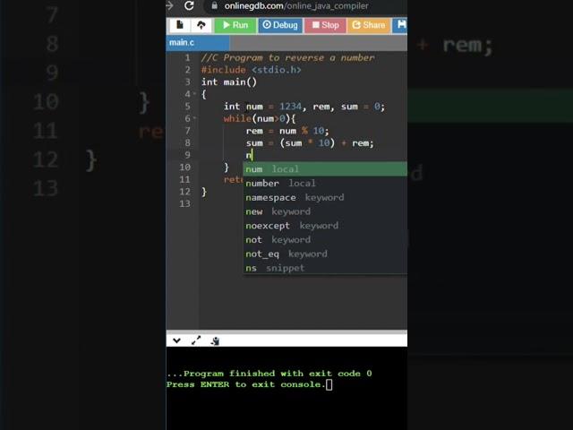 C Program to Reverse a Number #cprogramming