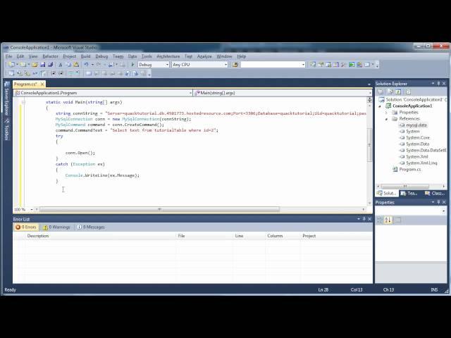 Connect to MySQL Database - Use Select, Insert, Update - C# C Sharp Visual Studio 2010