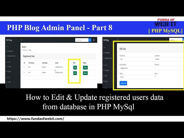PHP Blog Admin Panel 8: How to edit update registered user data in php mysql