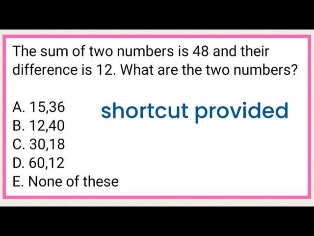 The SUM of two numbers is 48 and their difference is 12. What are the two numbers?