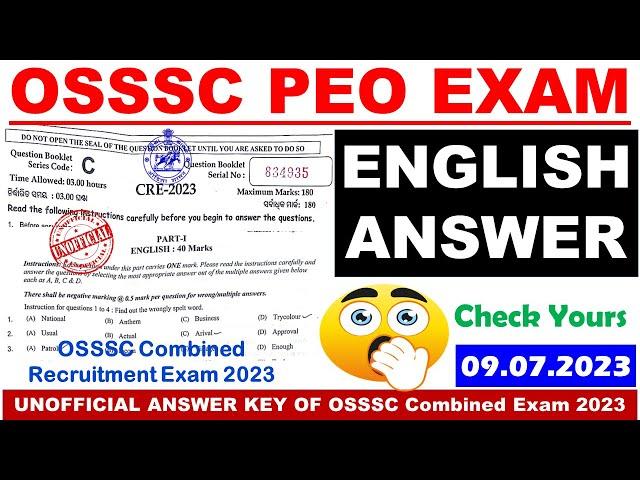 OSSSC PEO Exam English Answers|PEO & JA Exam Unofficial Answer|Combined Exam 2023|English Questions|