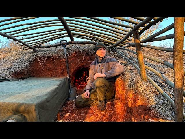 Building a House Shelter Warm and Cozy | A Bed and Stove made of Clay | Bushcraft Construction House