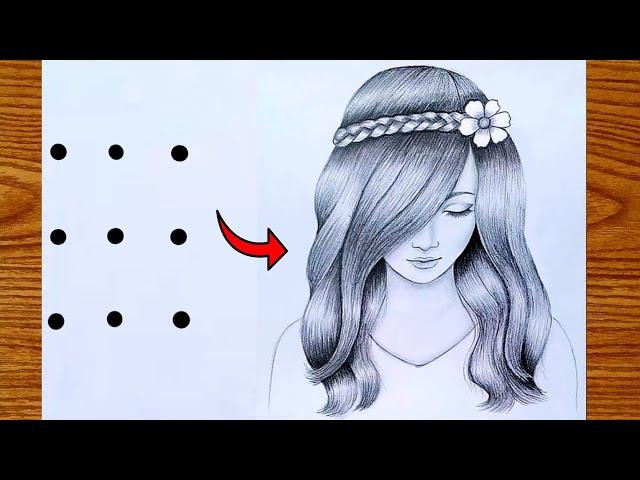 How to draw a Beautiful Girl from Points| Easy girl drawing for beginners |Simple Pencil Sketch