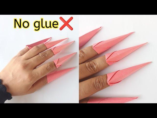 Origami paper claws|How to make paper claws|Paper nails|No glue paper nails|Paper craft no glue