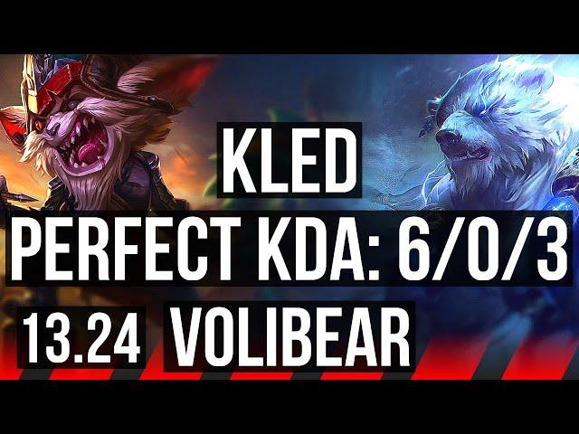 KLED vs VOLIBEAR (TOP) | 6/0/3, 500+ games, Dominating, Rank 12 Kled | KR Master | 13.24