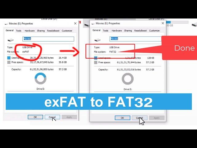 How to Convert exFAT to FAT32 USB on Windows | format exfat to fat32  AOMEI | TV Support