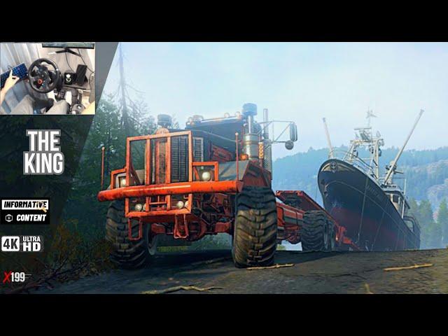 Kenworth 963 6x6 ( Towing a Massive Boat ) - SnowRunner | Steering Wheel Gameplay