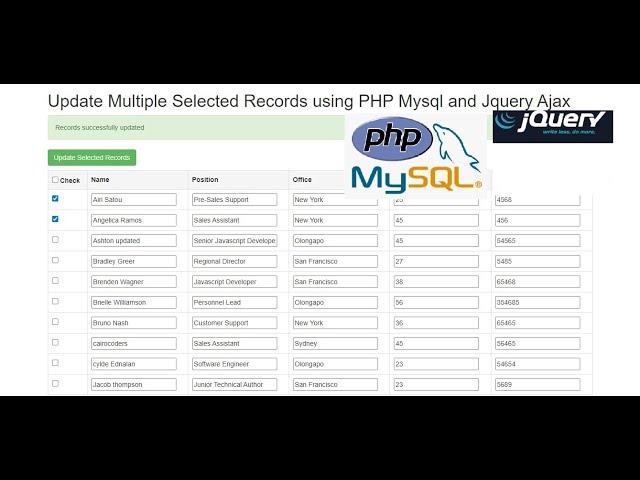 Update Multiple Selected Records using PHP Mysql