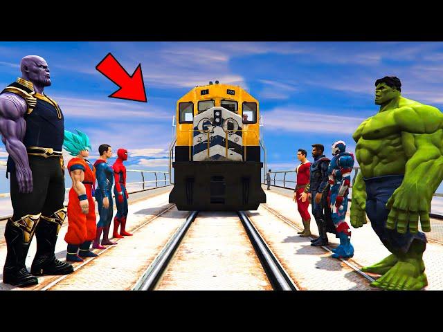 Can Superheroes Stop The Train In GTA 5? (Spider-Man, Hulk, Thanos, Superman)