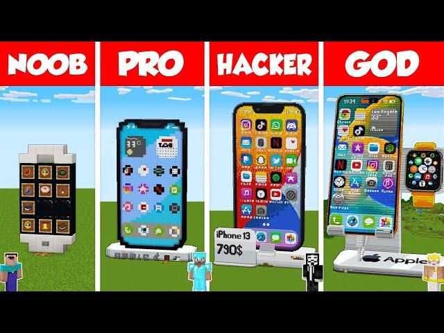 Minecraft WORKING IPHONE 15 PRO MAX HOUSE BUILD CHALLENGE - NOOB vs PRO vs HACKER vs GOD