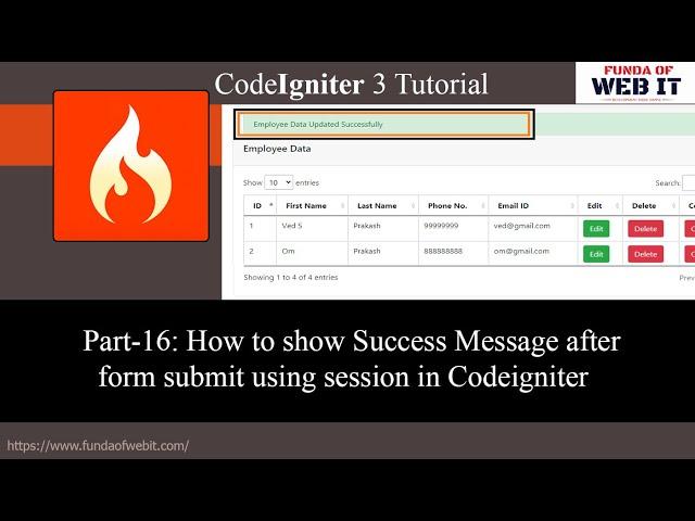 Codeigniter 3 Tutorial Part-16: How to show success message on form submit using session in CI