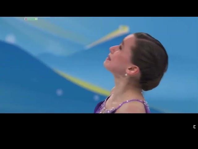 Kamila Valieva crying after a big mistake on the triple axel in Beijing 2022