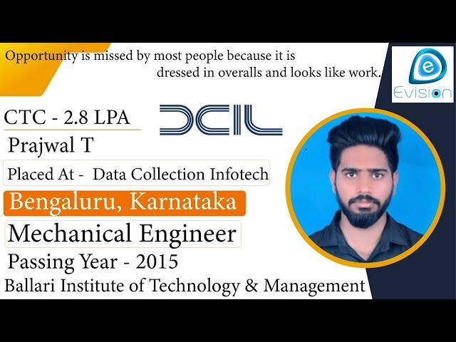 Congrats, Prajwal | Selected in Data Collection Infotech | 2.8 LPA | MECHANICAL ENGINEER | Bengaluru