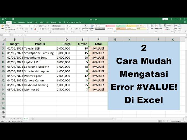 Cara Mudah atasi Error #Value! di Excel