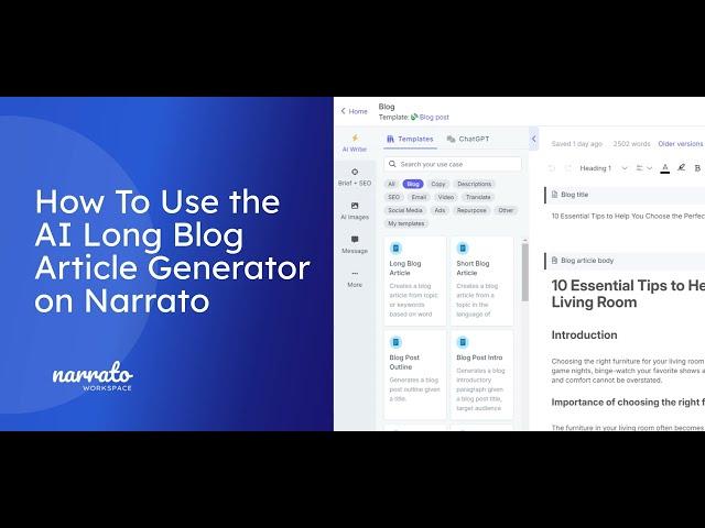 How to Use the AI Long Blog Article Generator on Narrato