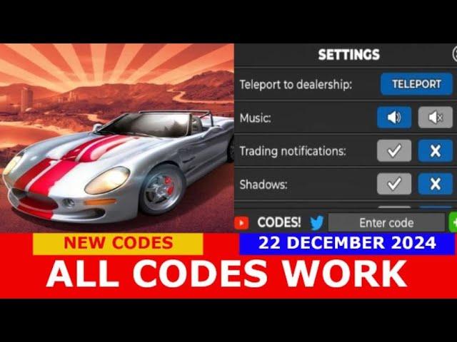 *NEW CODES 12/22/2024* [NEW MAP & SHELBY!] Car Dealership Tycoon ROBLOX | DECEMBER 22, 2024