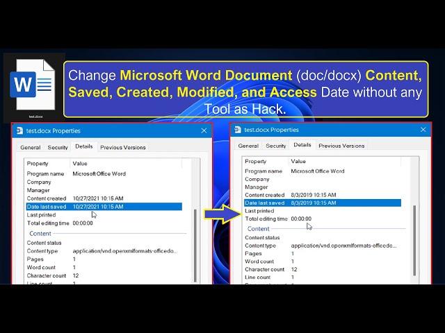 How to Change Microsoft Word Content, Saved, Created, Modified, and Access Date Time (without tool)