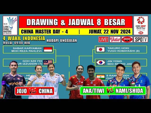 Drawing & Jadwal 8 Besar China Master 2024 ~ SABAR/REZA vs MALAYSIA ~ JOJO vs CHINA ~ 4 Wakil INA