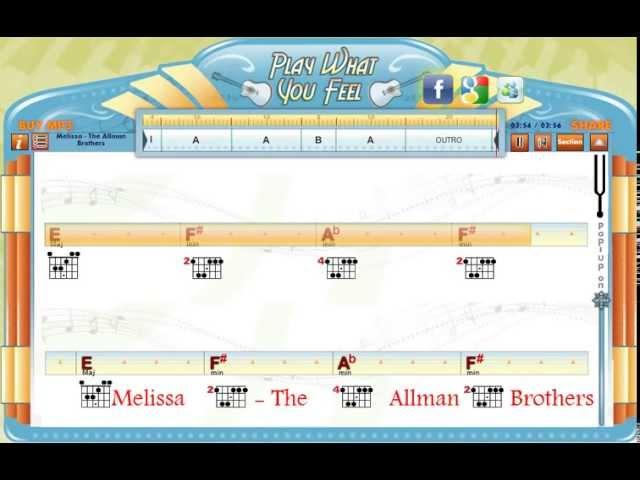 Melissa - The Allman Brothers - Guitaraoke - Chords Lyrics - playwhatyoufeel.com