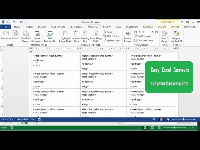 Creating Labels from a list in Excel