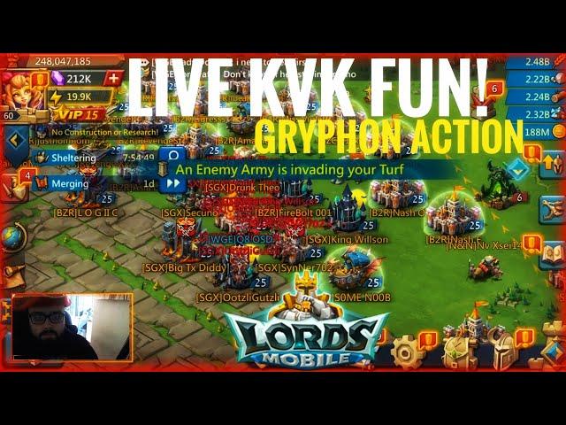 LIVE KVK FUN! FIRST EVER LIVE GRYPHON TRAP?! - Lords Mobile