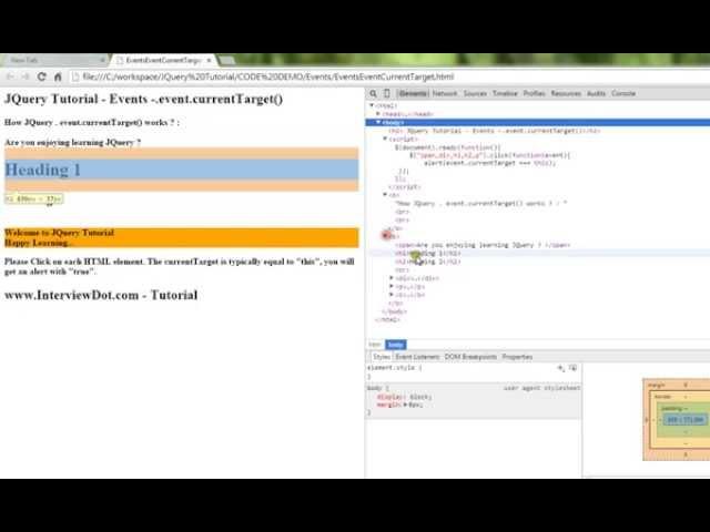 EVENT CURRENTTARGET IN JQUERY DEMO