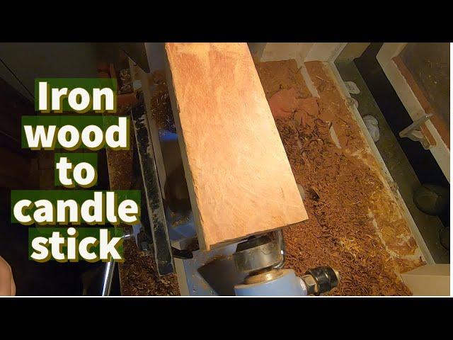 Woodturning an azobe (ironwood) candlestick